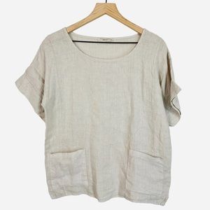 Francesca Bettini Neutral 100% Linen Boxy Top Size M Lagenlook Coastal